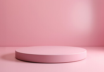 Poster - A podium or circular base is placed on a plain pink background, suitable for use as a template to depict products with a modern style.