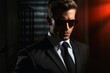 A secret agent in a suit and dark sunglasses.