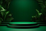 Fototapeta  - Limbo Green Studio Background. 3D Rendering of Geometric Shapes Creating a Blank Space Scene Concept for Your Designs. Generative AI