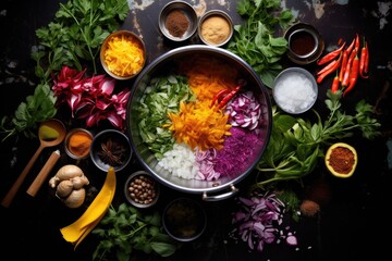 Sticker - overhead shot of colorful ingredients ready for wok