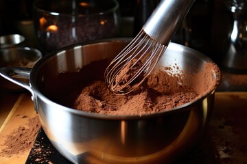 Canvas Print - whisking hot chocolate mixture in a saucepan