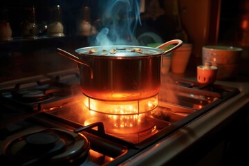 Poster - soup pot on stove with glowing burner