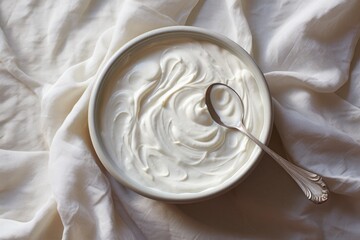 Wall Mural - creamy yogurt texture with a spoon dipping in