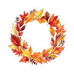 Wall Mural - Autumn wreath watercolor for decorative design. Vintage banner for wallpaper design.