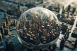 Aerial view of metropolis on diminutive globe. Generative AI