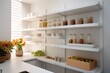 minimalist pantry design with clean white shelves