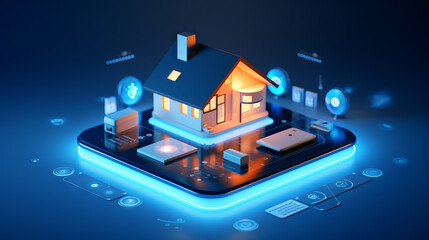 Smart home house concept. Remote control, home management and IOT, connection with devices through home network via Internet of things. Futuristic innovative technology augmented reality