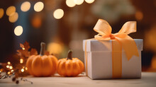 Halloween Gift, White Gift With Pumpkins, Orange Ribbon, Halloween Birthday Party, Halloween Present, Fall, Autumn, Holiday, Wedding Gift
