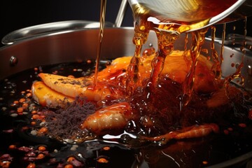 Poster - close-up of oil separating from food particles