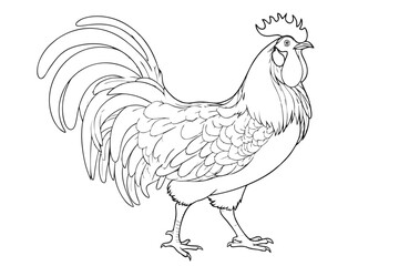 Rooster pencil drawing coloring book. Vector illustration