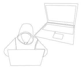 Poster - One continuous line of Laptop with Hacker. Thin Line Illustration vector concept. Contour Drawing Creative ideas.