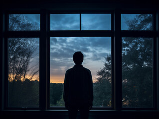 A Silhouette of a Person Gazing Out from a Window of their New Home