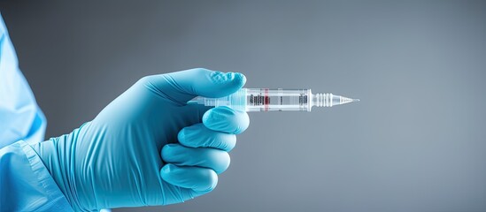 Aufkleber - Unidentified healthcare professional holds COVID 19 vaccine vial isolated on grey