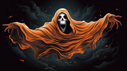 Ghost horror halloween. Fear evil spirit or specter for halloween design. Spooky phantom for dark haunted halloween party.