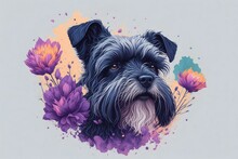 A Detailed Illustration Face Schnauzer Dog. Ai Generative