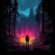 Leinwandbild Motiv Human silhouette in neon forest