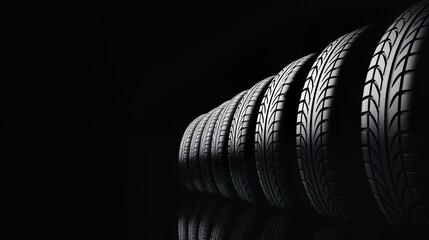 new car tires against dark background banner design.