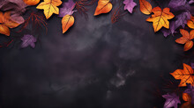Purple Orange Black Autumn Halloween Leaves Frame Border Background Illustration