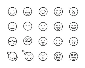 smiley face line icons set editable stroke different emotions feeling Smile Icon isolated on white , smiley Happy, neutral emoji icon