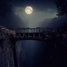 Moonlit Bridge Spanning A Chasm