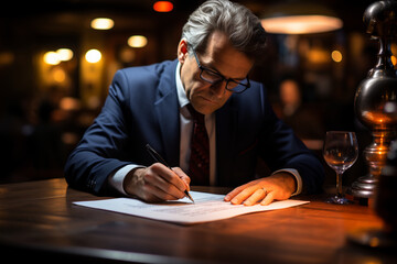 Wall Mural - man signing the documents in business office