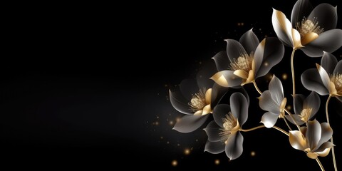 Wall Mural - Beautiful abstract black and gold luxury night photo floral design background banner. beautiful Generative AI AIG32