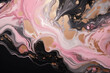 Abstract pink, black, gold and white alcohol ink art background. 