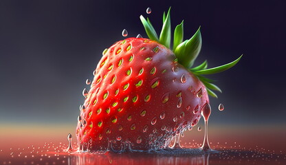 Wall Mural - Close-up of juicy strawberries with drops on a dark background.Generative AI