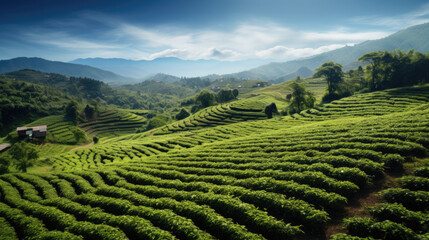 View of the coffee field. Created with Generative AI technology.