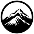 Mountains in a circle illustration, black and white vector mountain icon