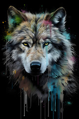  Portrait of a beautiful wolf hunting prey on a black background, 4k