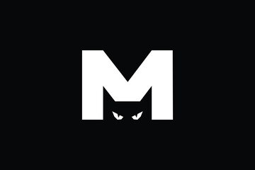 Sticker - Black Cat Letter M logo design . creative Cat Logo in the Negative space of Letter M . clean and modern execution