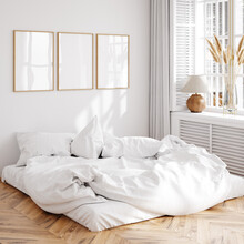 Home Mockup, Simple Bedroom Interior Background, 3d Render