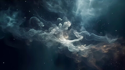 Wall Mural - deep space, smoke, stars and galaxies. on a dark background.. generative ai technology.