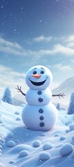 Wall Mural - Happy snowman with smile. It is snowing. Christmas and New Year concept. Snowy concept.