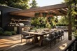 © Ivy - Outdoor Dining Delight: Modern Wooden Pergola and Kitchen Creating a Relaxing Ambiance. Generative AI