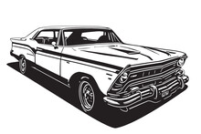 Classic American Car Style. Vintage Vehicle Vector Illustration. Modern Print Design Of Retro Machine.