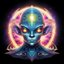 Representation In A Logo Format Of A Psychedelic Alien Extraterrestrial Cosmic Trippy Scifi Entity