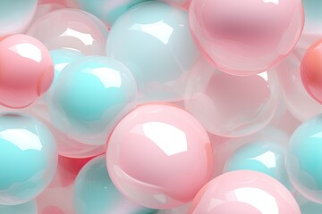 Wall Mural - Seamless background of mix sizes green and pink 3d spheres