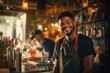 © NikoG - Young male african american waiter working in a cafe bar in the city portrait