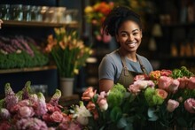 Young Woman Of African Ethnicity Working In A Flower Shop