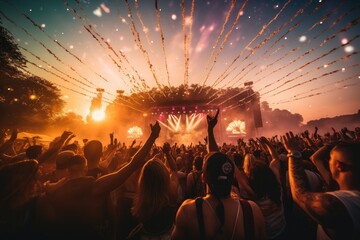 Wall Mural - Massive crowd dancing at an edm music festival