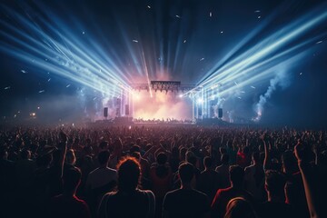 Wall Mural - Massive crowd dancing at an edm music festival