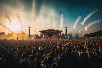 Wall Mural - Massive crowd dancing at an edm music festival