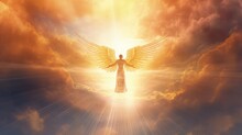 The Beautiful Angel Brings You A Message From The Sky. Rays Of Sunshine. Generative AI