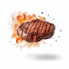 Wall Mural - 3d cooked Ribeye Steak flying in the air realistic