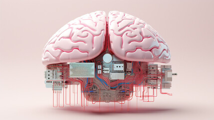 Poster - Artificial abstract digital intelligence neon concept brain pink technology science