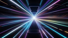 Neon Line Perspective, Abstract Geometric Neon Background, Rainbow Rays, Speed Of Light, Glowing Lines