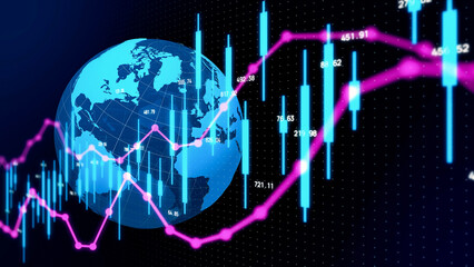 Fototapete - Global finance concept. Globe and financial chart.
