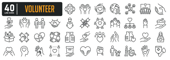 Volunteer line icons. Editable stroke. For website marketing design, logo, app, template, ui, etc. Vector illustration.